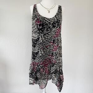 Vintage ruffled flowy boho black & purple tank top dress